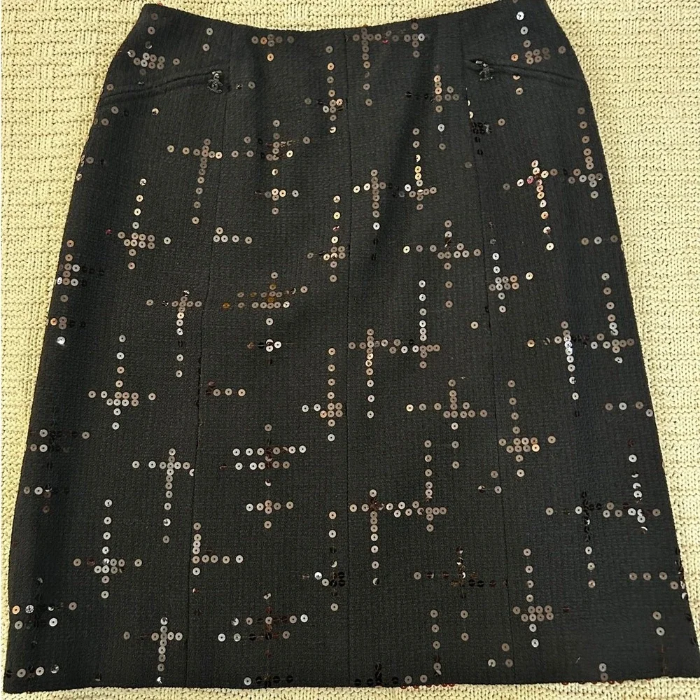 NWT Chanel 02A Black Sequin Tweed Skirt Suit Jacket Set P19919‎ FR 44 US 12
